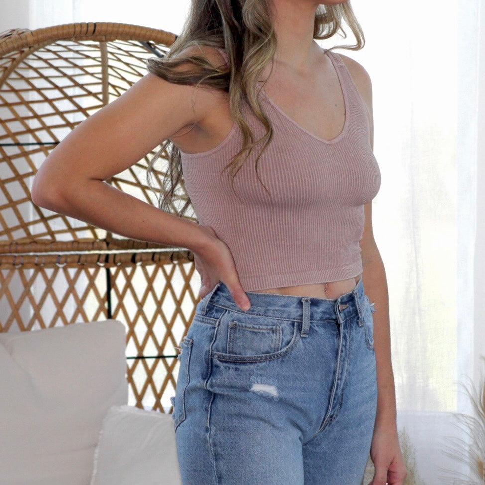 V-Neck Crop Top in Light Chocolate