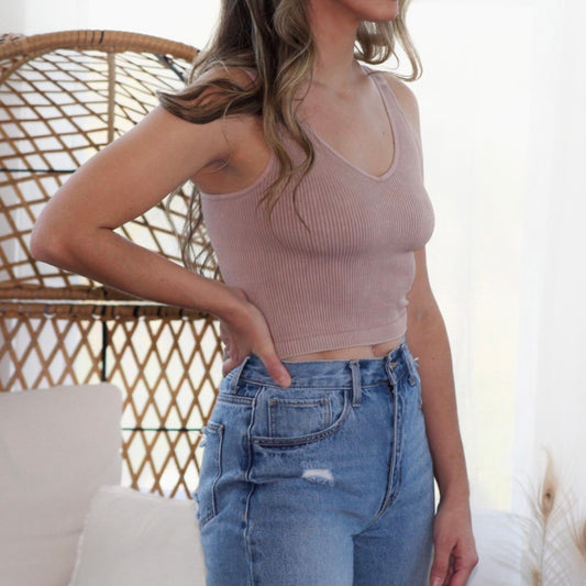 V-Neck Crop Top in Light Chocolate
