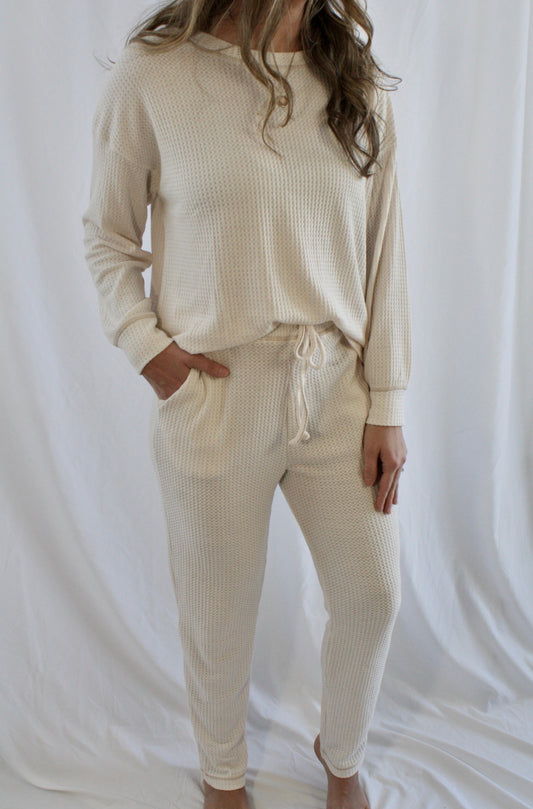Cream Waffle Knit Set