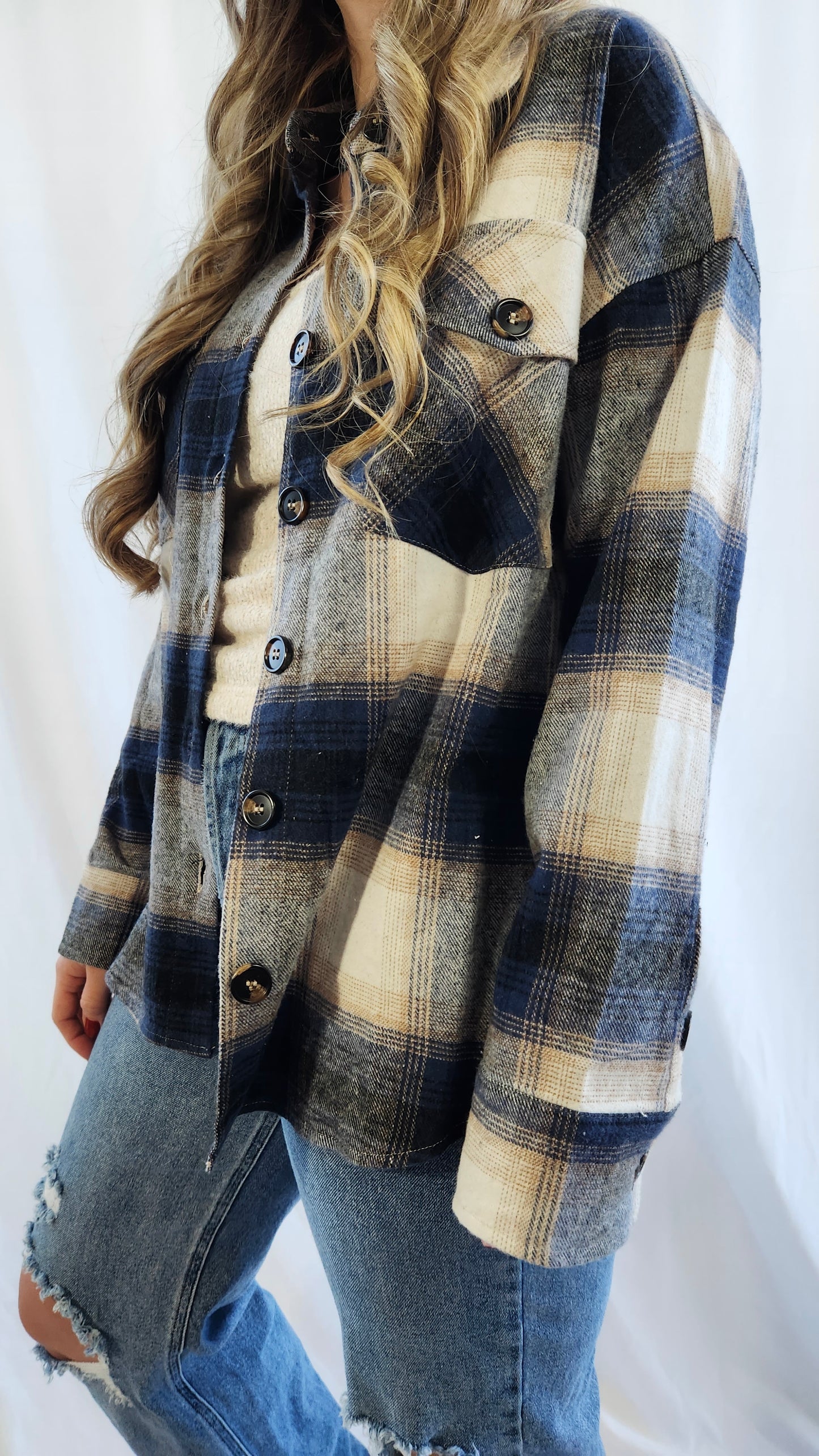 Navy Plaid Shacket